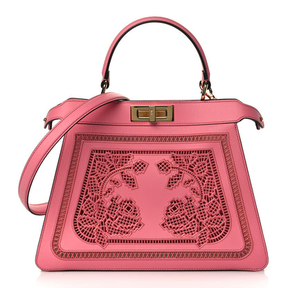 Fendi Calfskin Floral Ajour Embroidered Medium Peekaboo I SEE U Satchel Rosa 1 of 8