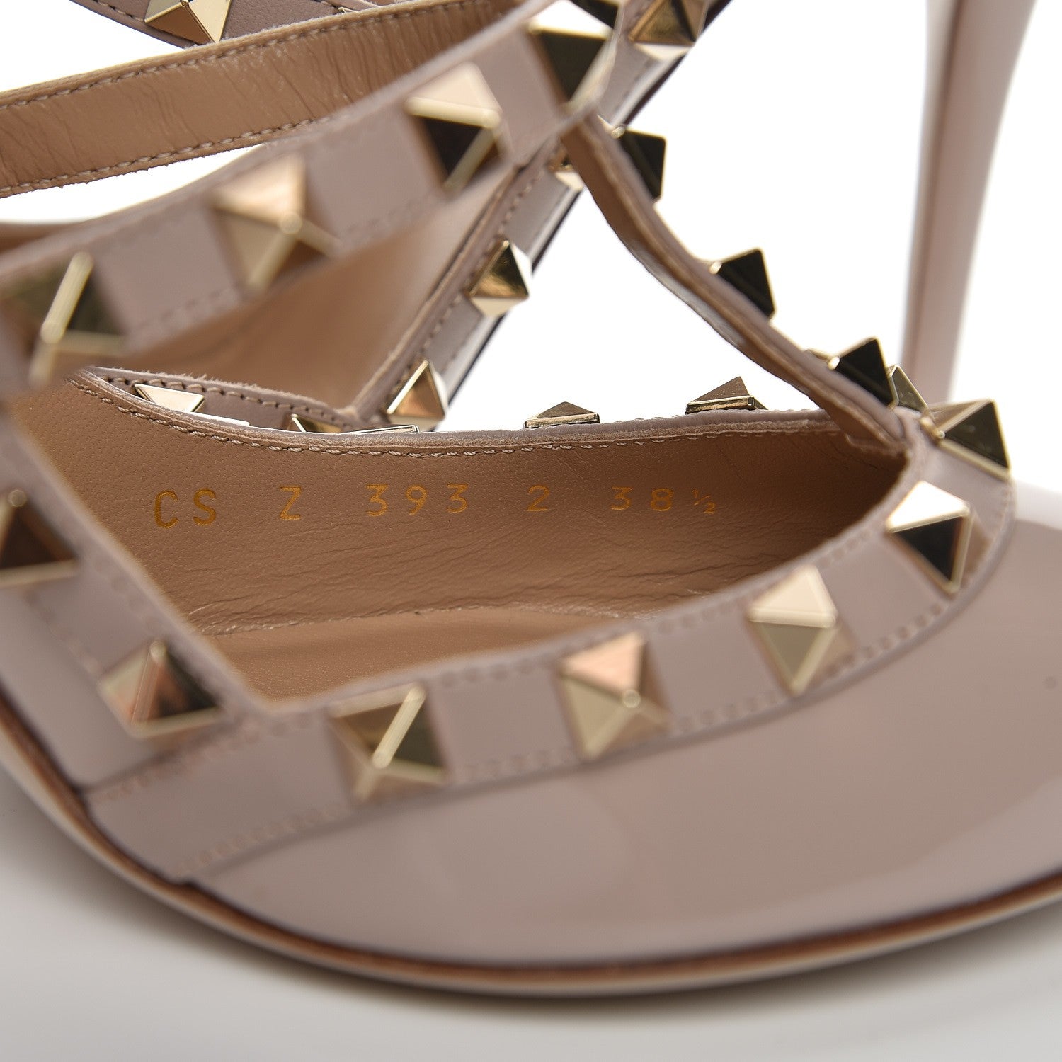 Valentino Garavani Patent Rockstud Ankle Strap Pumps 38.5 Poudre 8 of 8