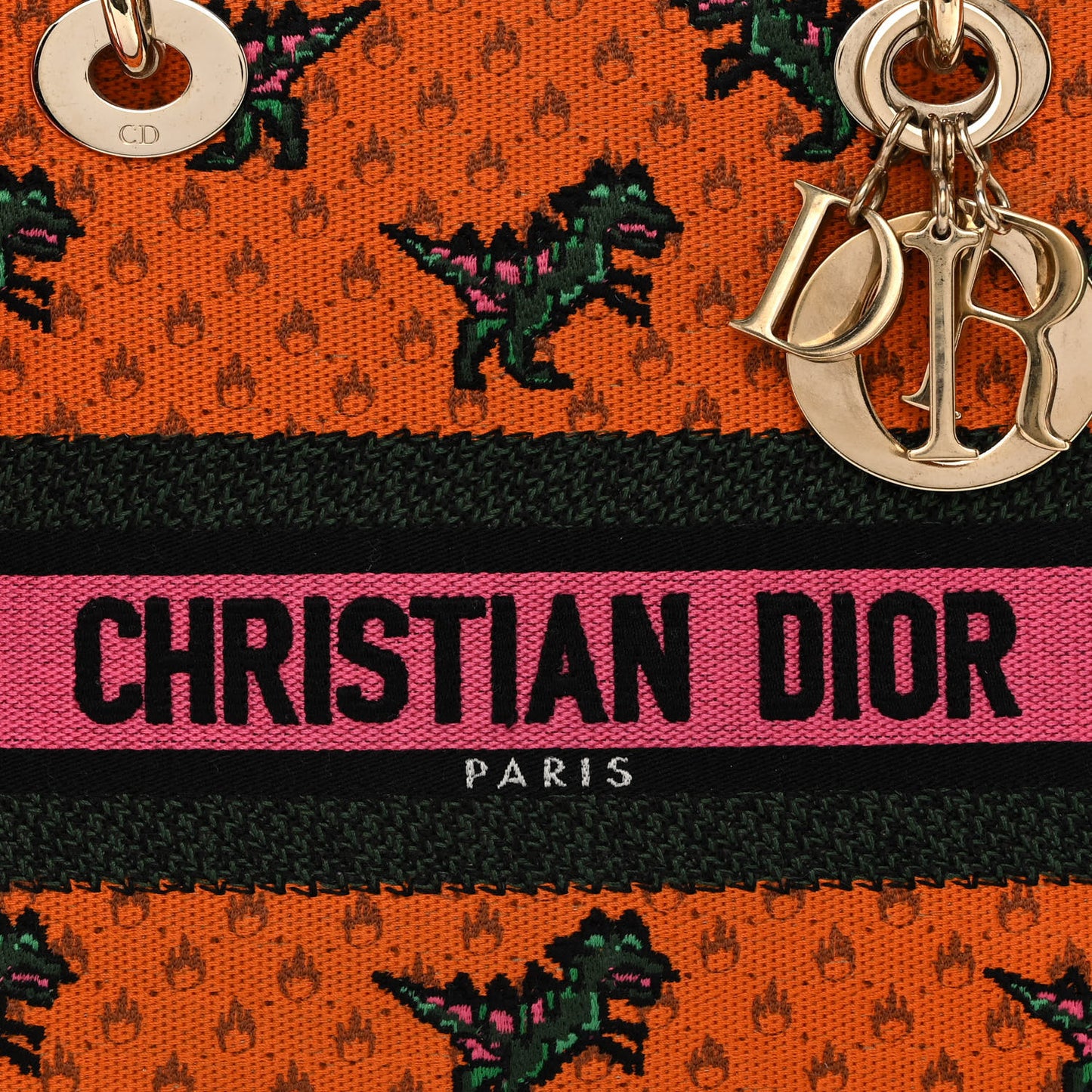 Canvas Embroidered Dino Medium Lady D-Lite Orange Multicolor