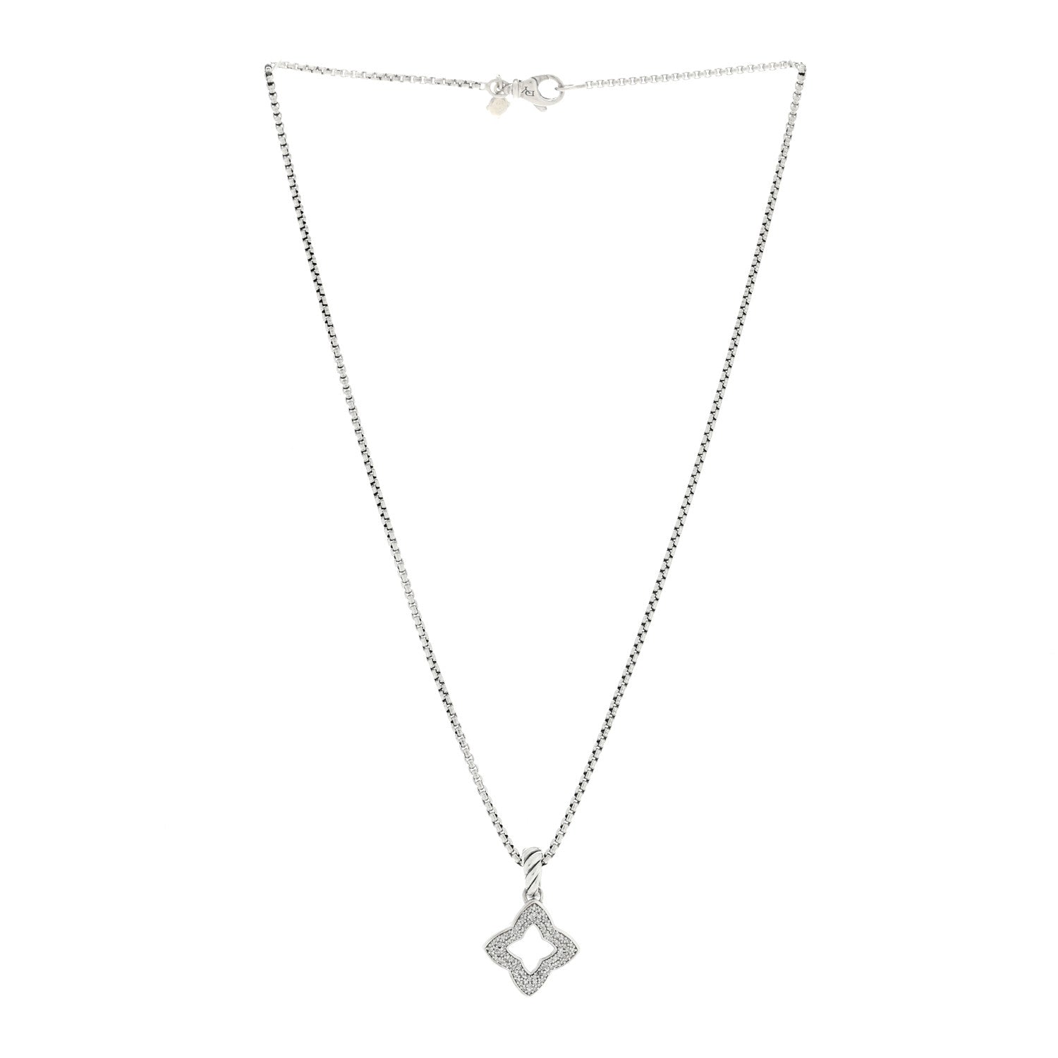 David Yurman Sterling Silver Diamond Quatrefoil Pendant Necklace 2 of 4