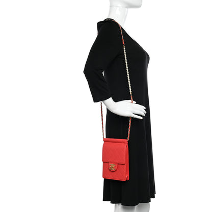 Chanel Lambskin Quilted Pearl Chain Flap Bag Red 2 of 10