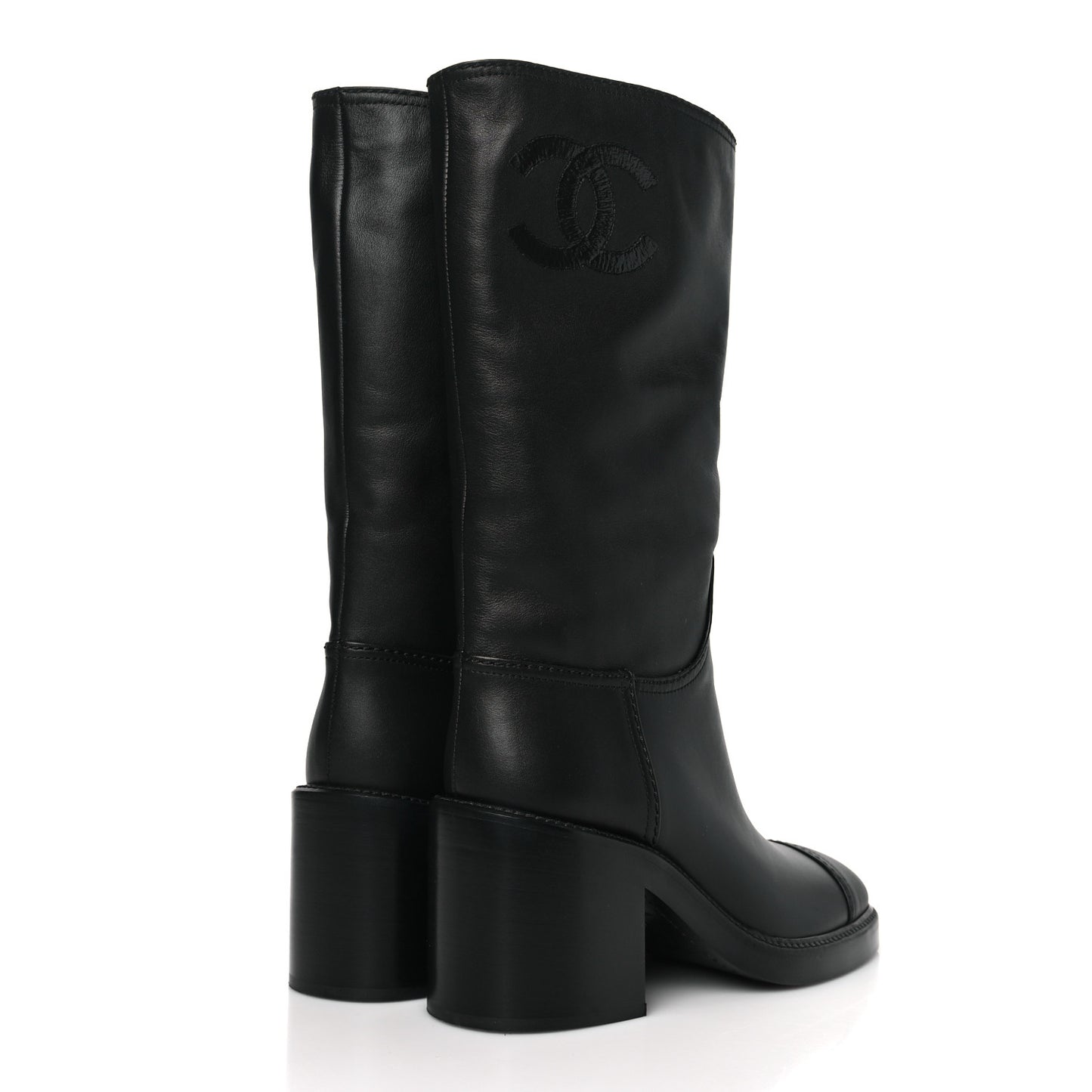 Lambskin CC Logo Calf Boots 36 Black