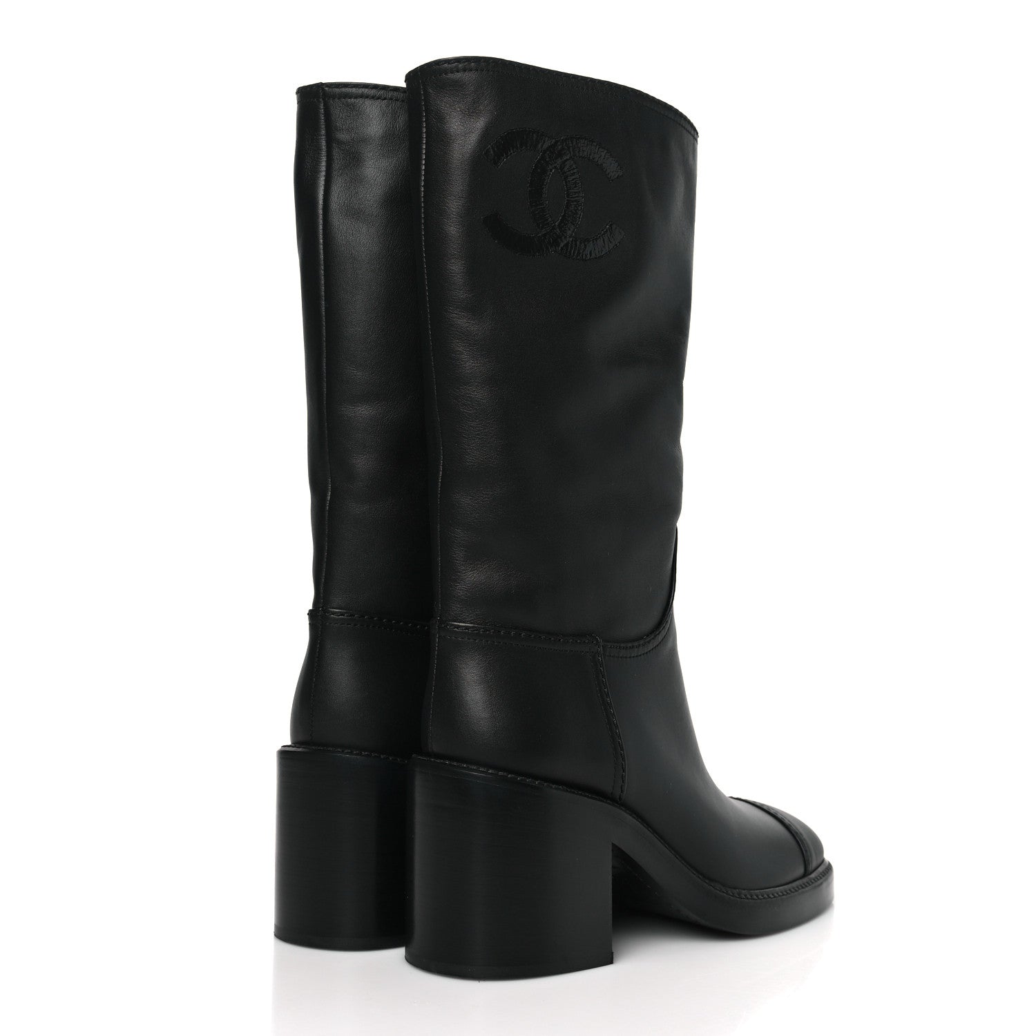 Chanel Lambskin CC Logo Calf Boots 36 Black 4 of 8