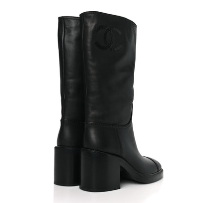 Chanel Lambskin CC Logo Calf Boots 36 Black 4 of 8