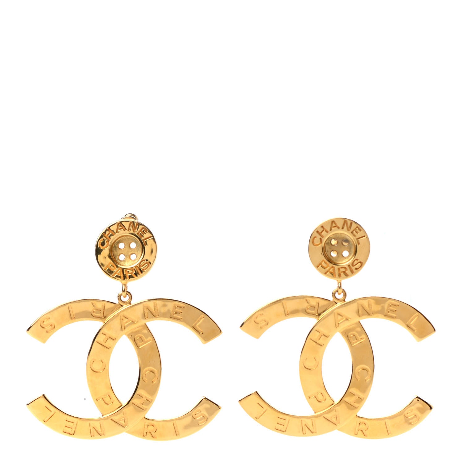 Chanel Metal Large Paris Button Earrings Gold 1 of 4