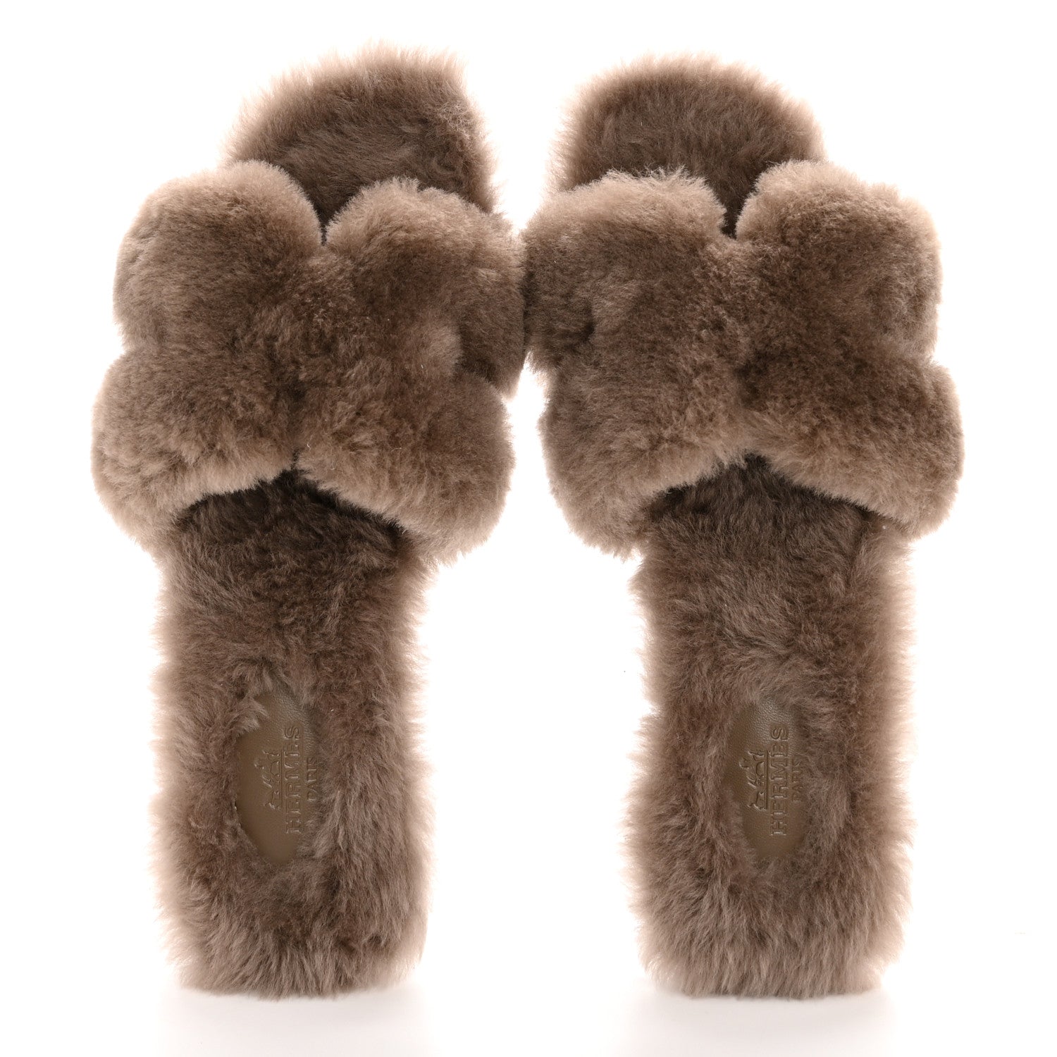 Hermes Woolskin Oran Sandals 38.5 Etoupe 2 of 8