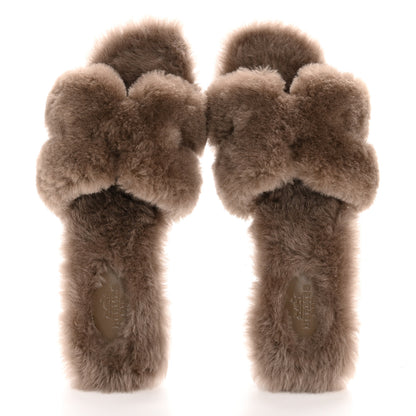 Hermes Woolskin Oran Sandals 38.5 Etoupe 2 of 8