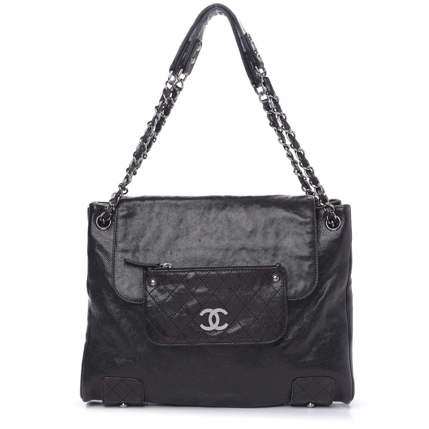 Chanel Glazed Caviar Pocket In The City Tote Black 1 of 15