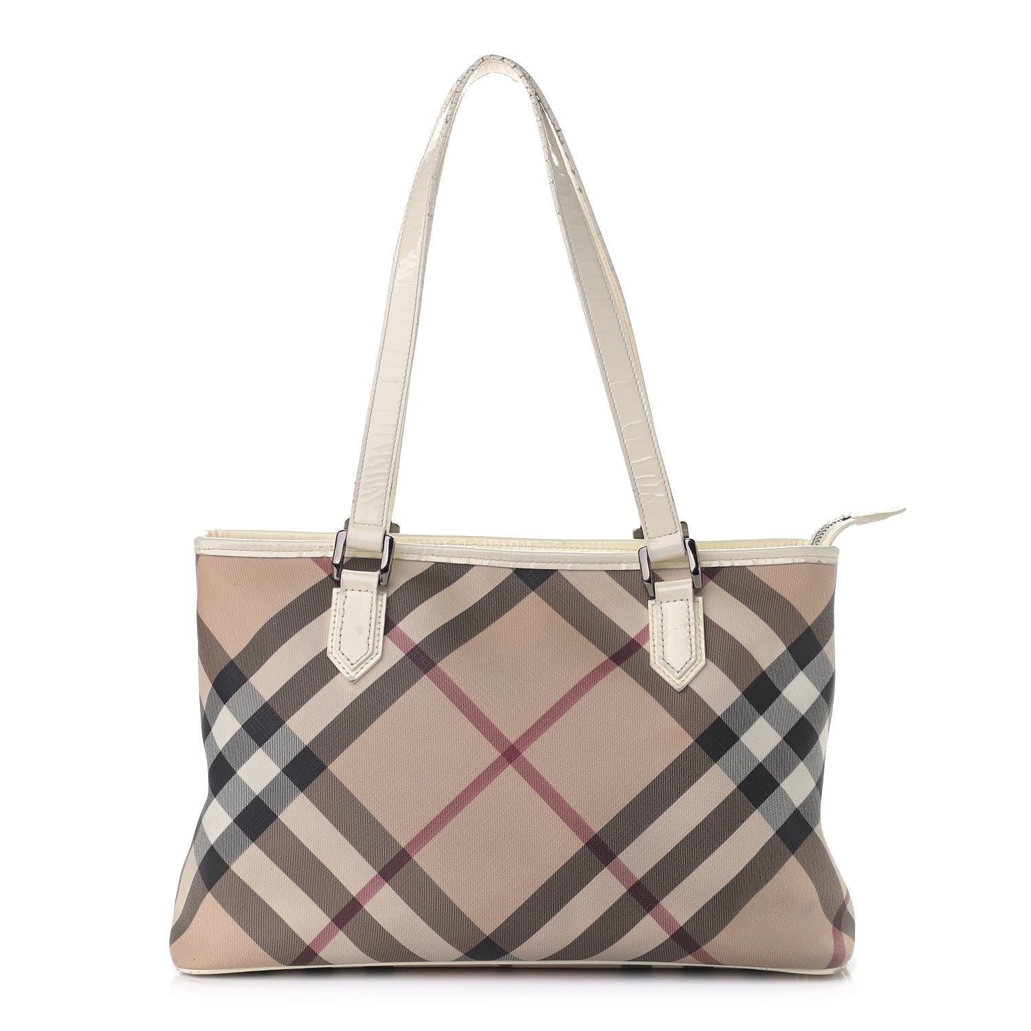 Burberry Nova Check Patent Trim Shopper Tote White 1 of 17