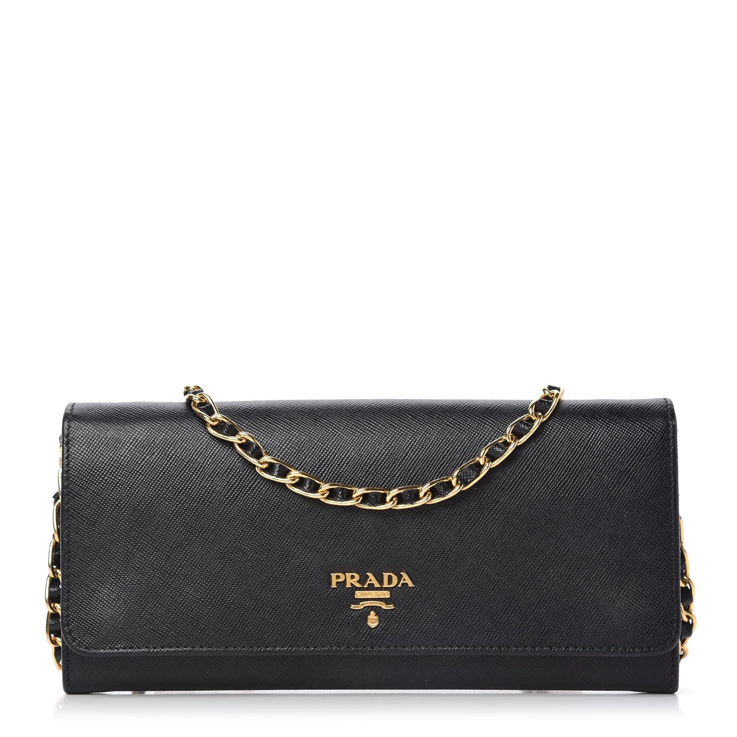 Prada Saffiano Metal Oro Chain Wallet Black 1 of 10