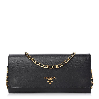 Prada Saffiano Metal Oro Chain Wallet Black 1 of 10