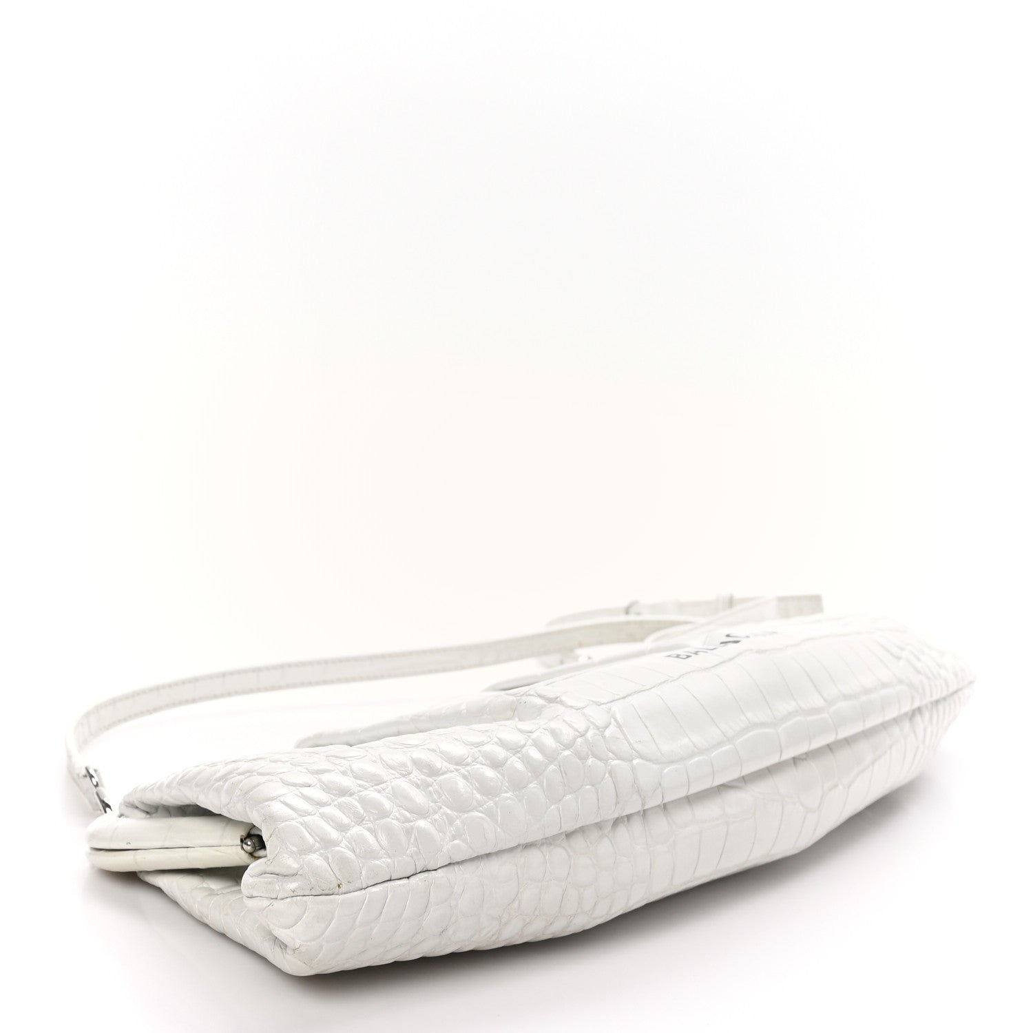 Balenciaga Shiny Supple Calfskin Logo Crocodile Embossed XL Cloud Clutch White 5 of 11