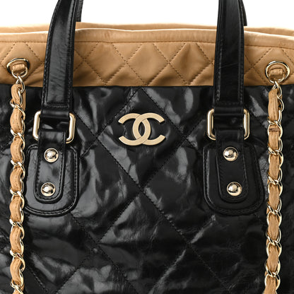 Chanel Glazed Calfskin Lambskin Portobello Tote Black Beige 14 of 14