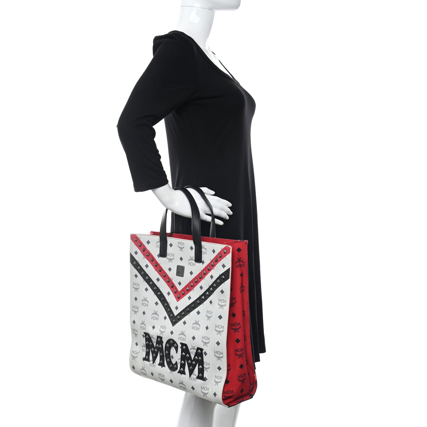 X Ekocycle Visetos Studded Tote White Black