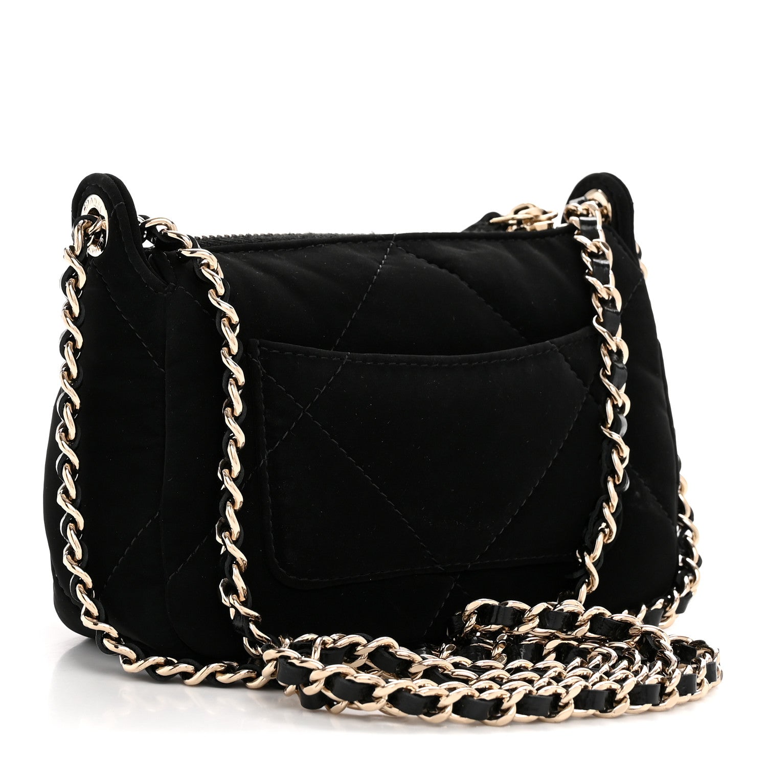 Chanel Velvet Effect Nylon Shiny Crumpled Calfskin Mini Quilted Chanel 25 Clutch With Chain Black 4 of 11