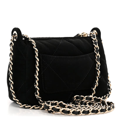 Chanel Velvet Effect Nylon Shiny Crumpled Calfskin Mini Quilted Chanel 25 Clutch With Chain Black 4 of 11