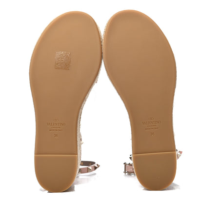 Valentino Garavani Grained Calfskin Rockstud Ankle Wrap Espadrille Flatform Sandals 36 Rose Quartz 5 of 8