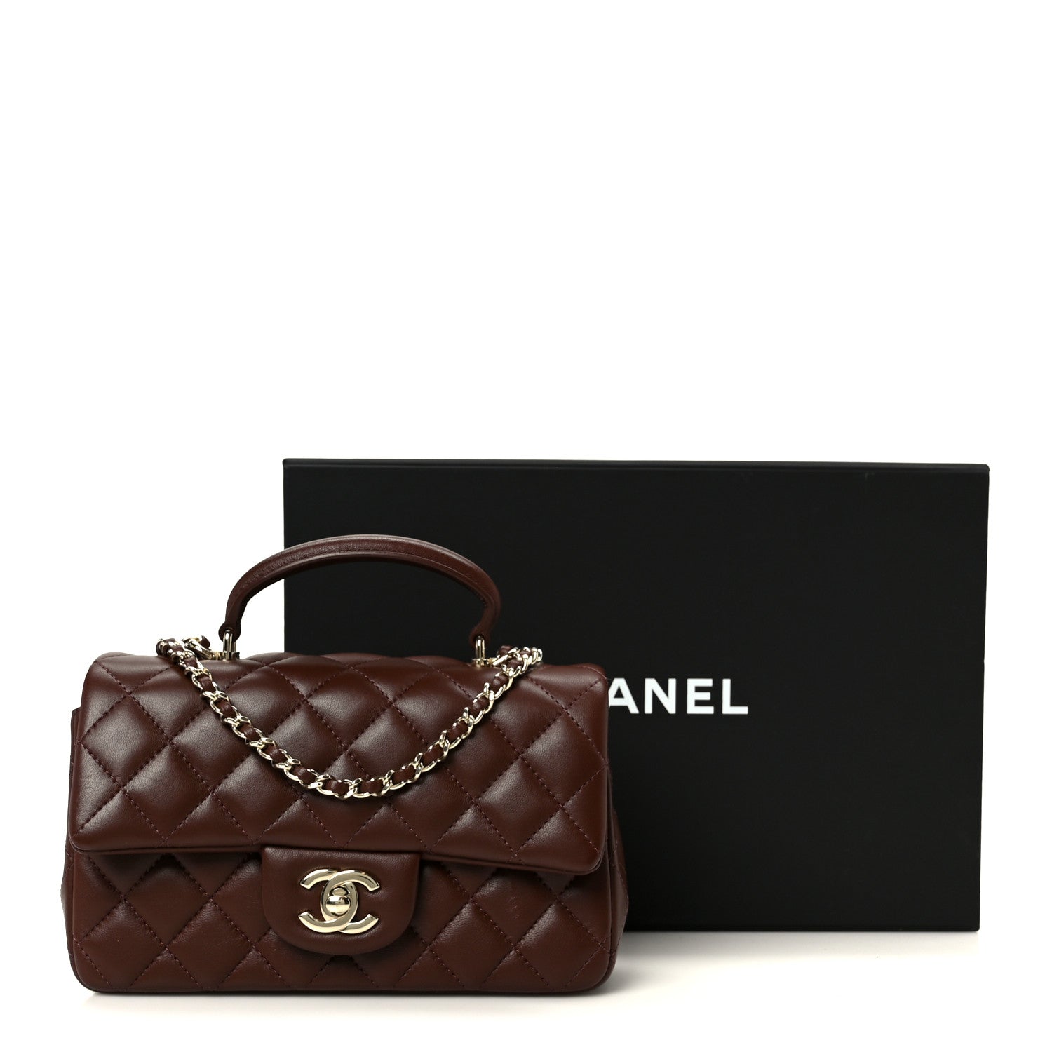 CHANEL ブラウン キルティング バッグ Chanel Shiny Aged Calfskin Quilted Nano Kelly Shopper Brown