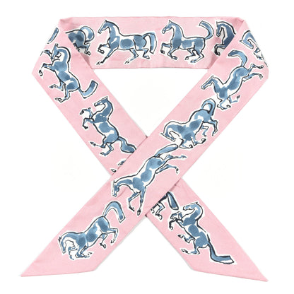 Hermes Silk Chevaux En Liberte Twilly Vieux Rose Bleu 1 of 6