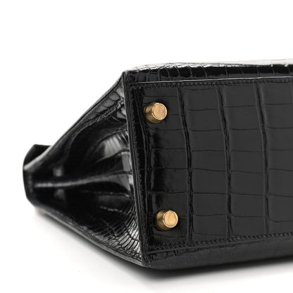 Hermes Shiny Porosus Crocodile Kelly Sellier 25 Black 12 of 18