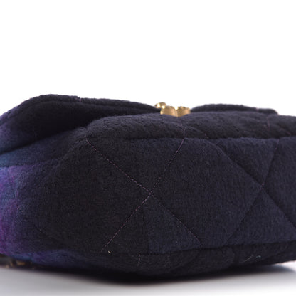 Chanel Wool Tweed Quilted Large 19 Flap Purple Black Blue 6 of 9