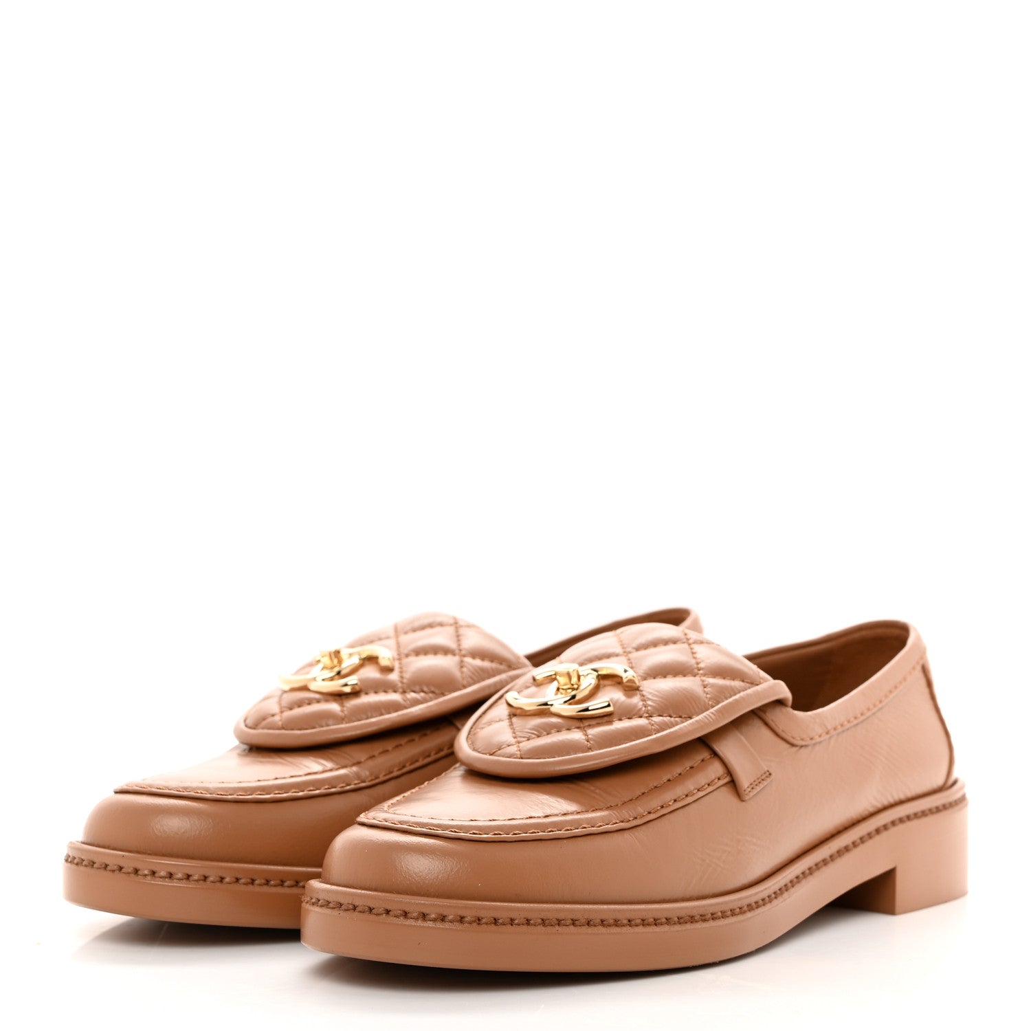 Chanel Lambskin Quilted CC Turnlock Moccasins 37.5 Dark Beige 3 of 10