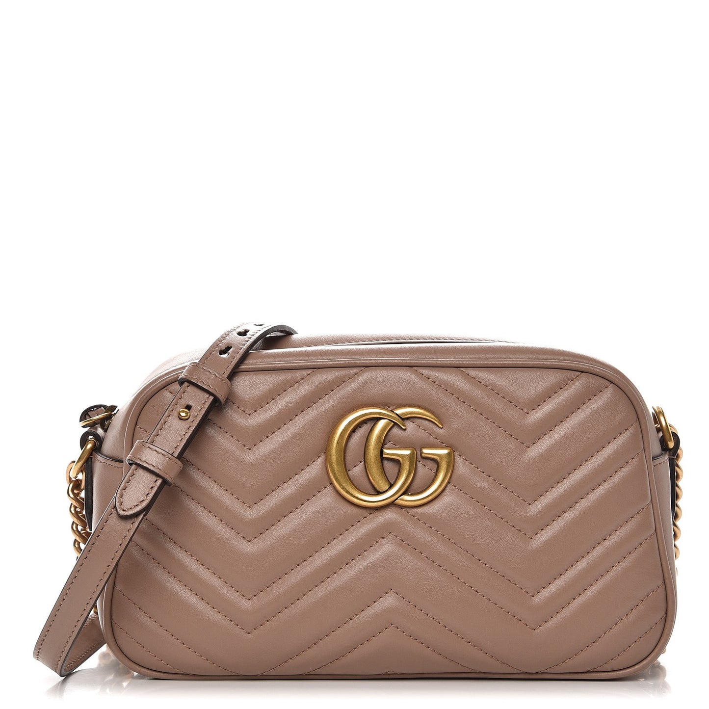 Calfskin Matelasse Small GG Marmont Chain Shoulder Bag Taupe
