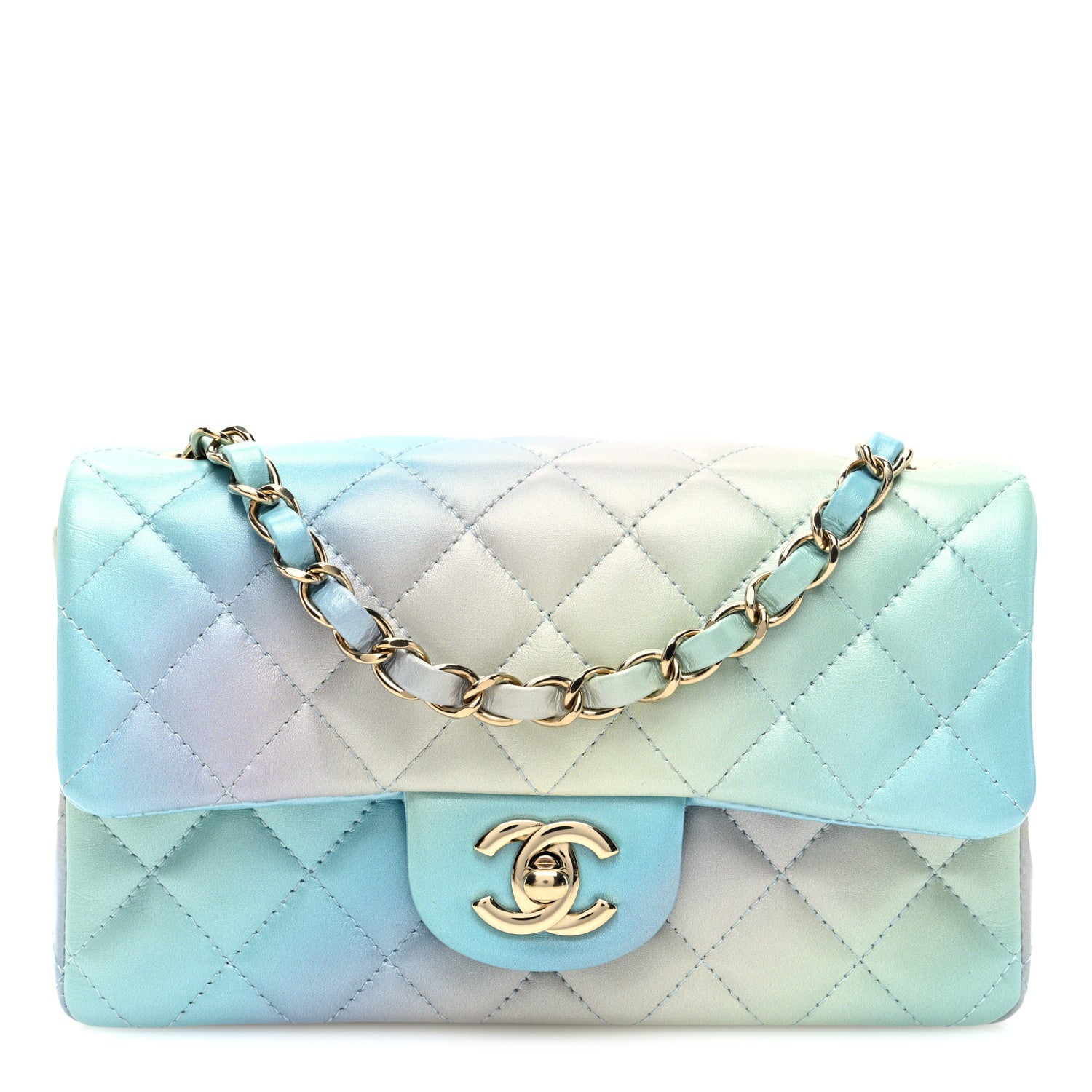 Chanel Lambskin Quilted Tie Dye Ombre Mini Rectangular Flap Blue Multicolor 1 of 10
