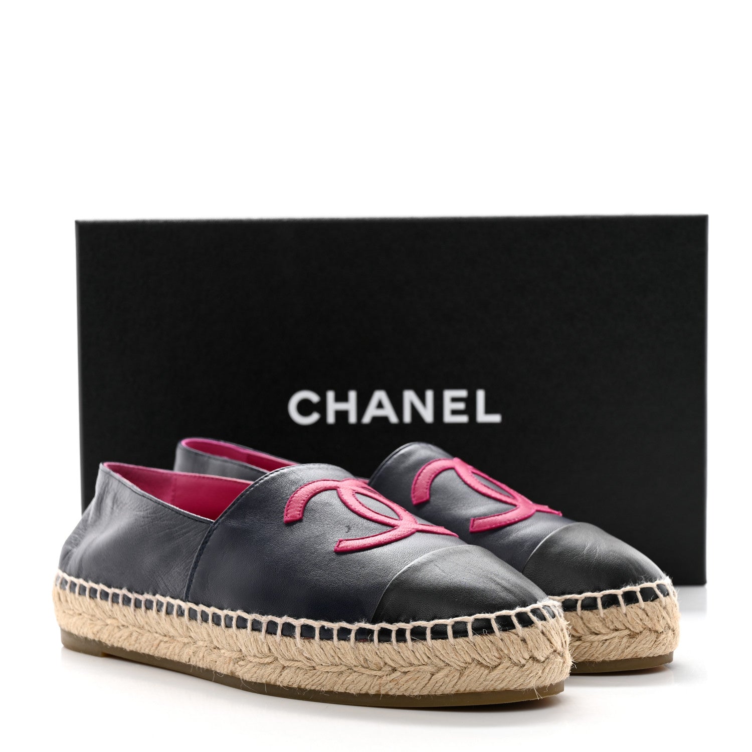 Chanel Lambskin CC Espadrilles 37 Navy Fuchsia Black 9 of 9