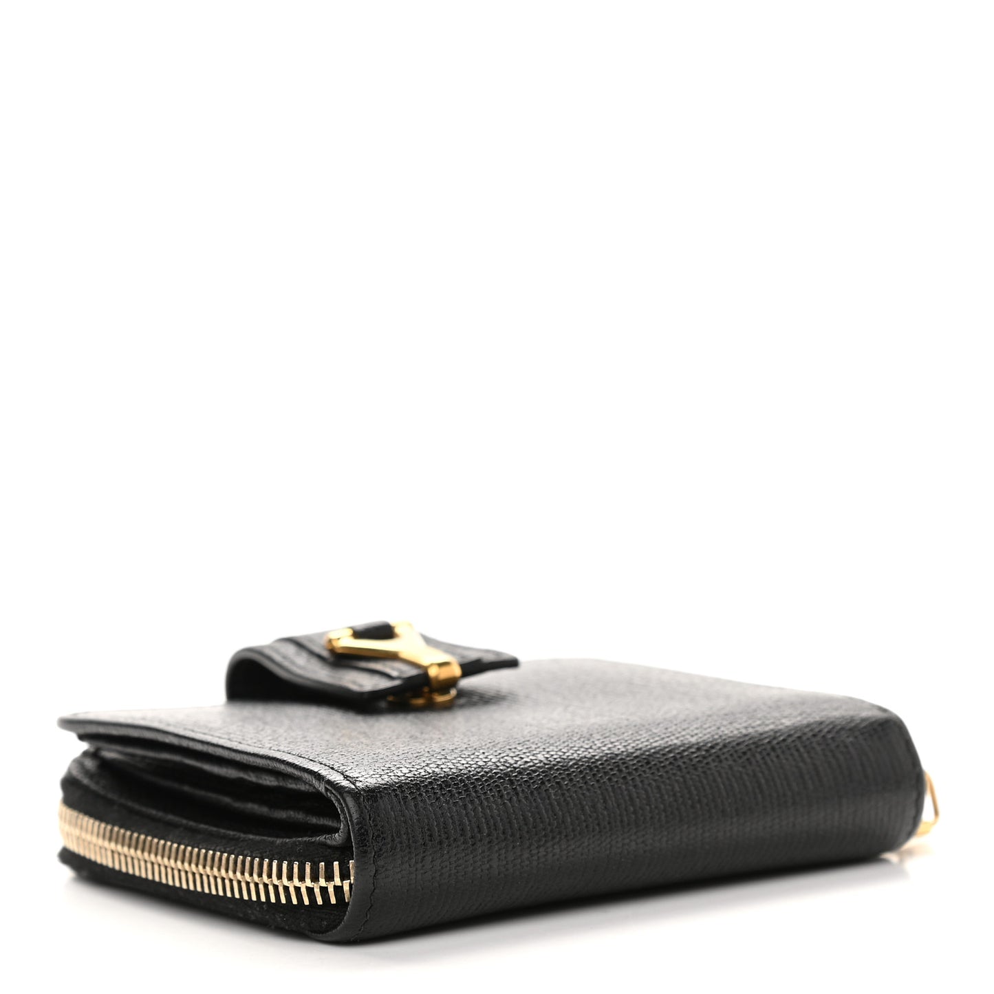 Textured Calfskin Classic Y Ligne Compact Wallet Black