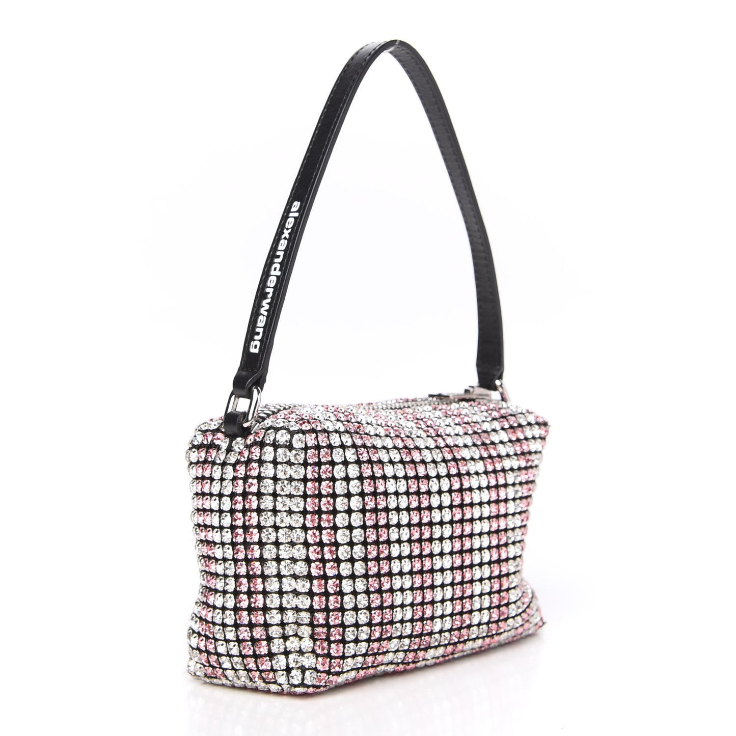 Mesh Crystal Rhinestone Mini Heiress Pouch Pink Silver