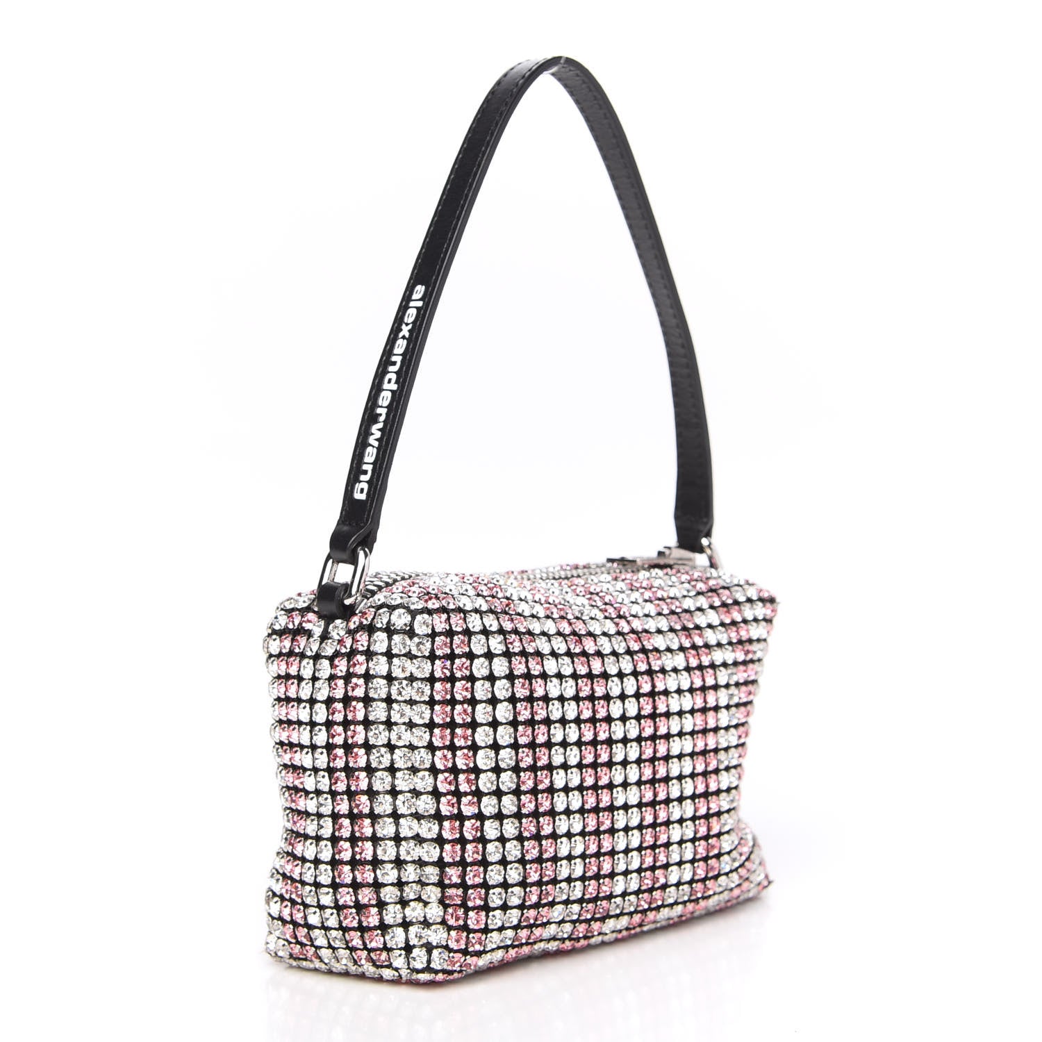Alexander Wang Mesh Crystal Rhinestone Mini Heiress Pouch Pink Silver 3 of 11