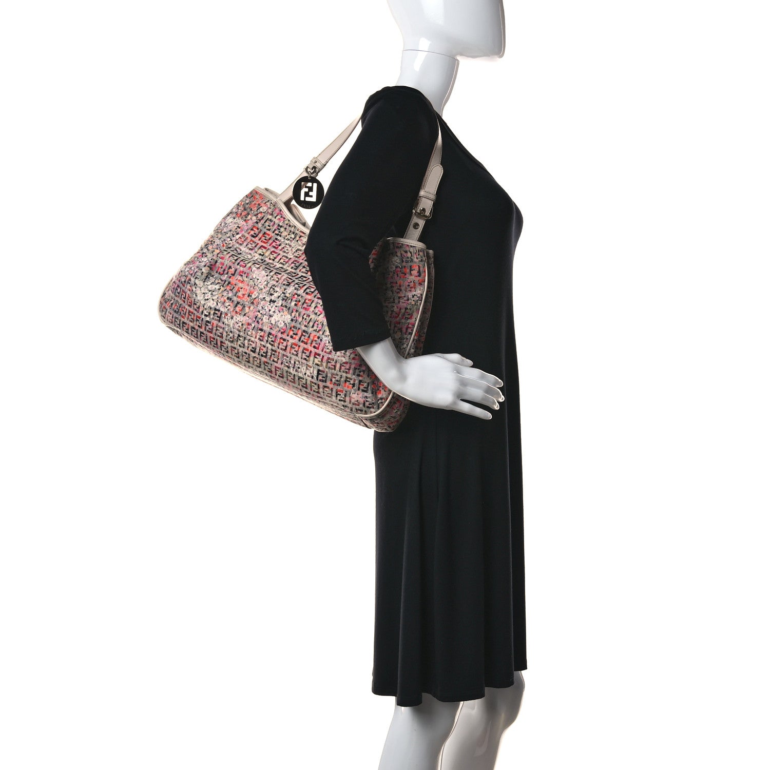 Fendi Zucchino Vitello Floral Forever Chef Shoulder Bag Rosa Papaya Rosa Confetto 2 of 15