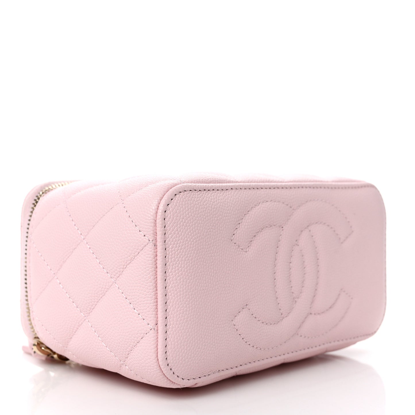 Caviar Quilted Small Vanity Case With Chain Light Pink