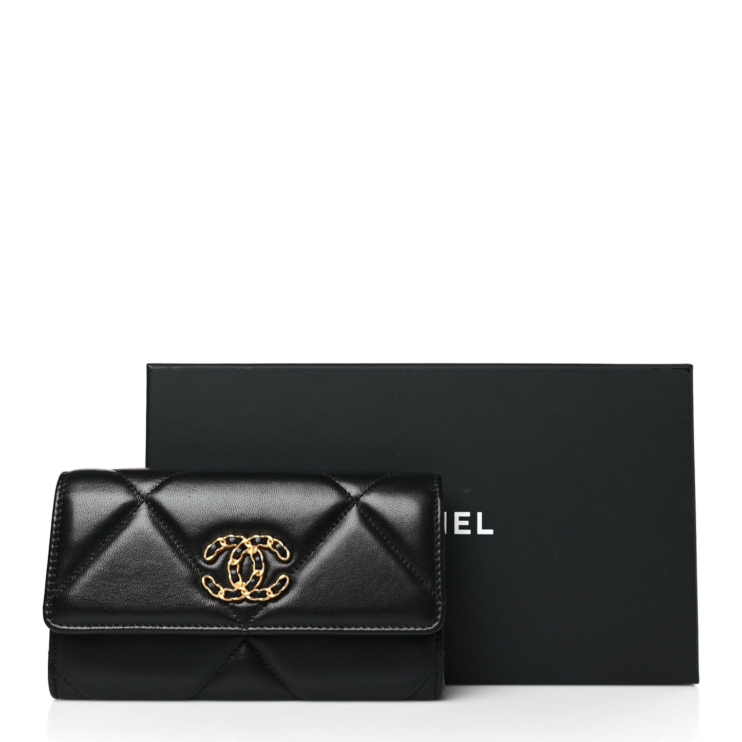 Lambskin Quilted Chanel 19 Flap Wallet Black