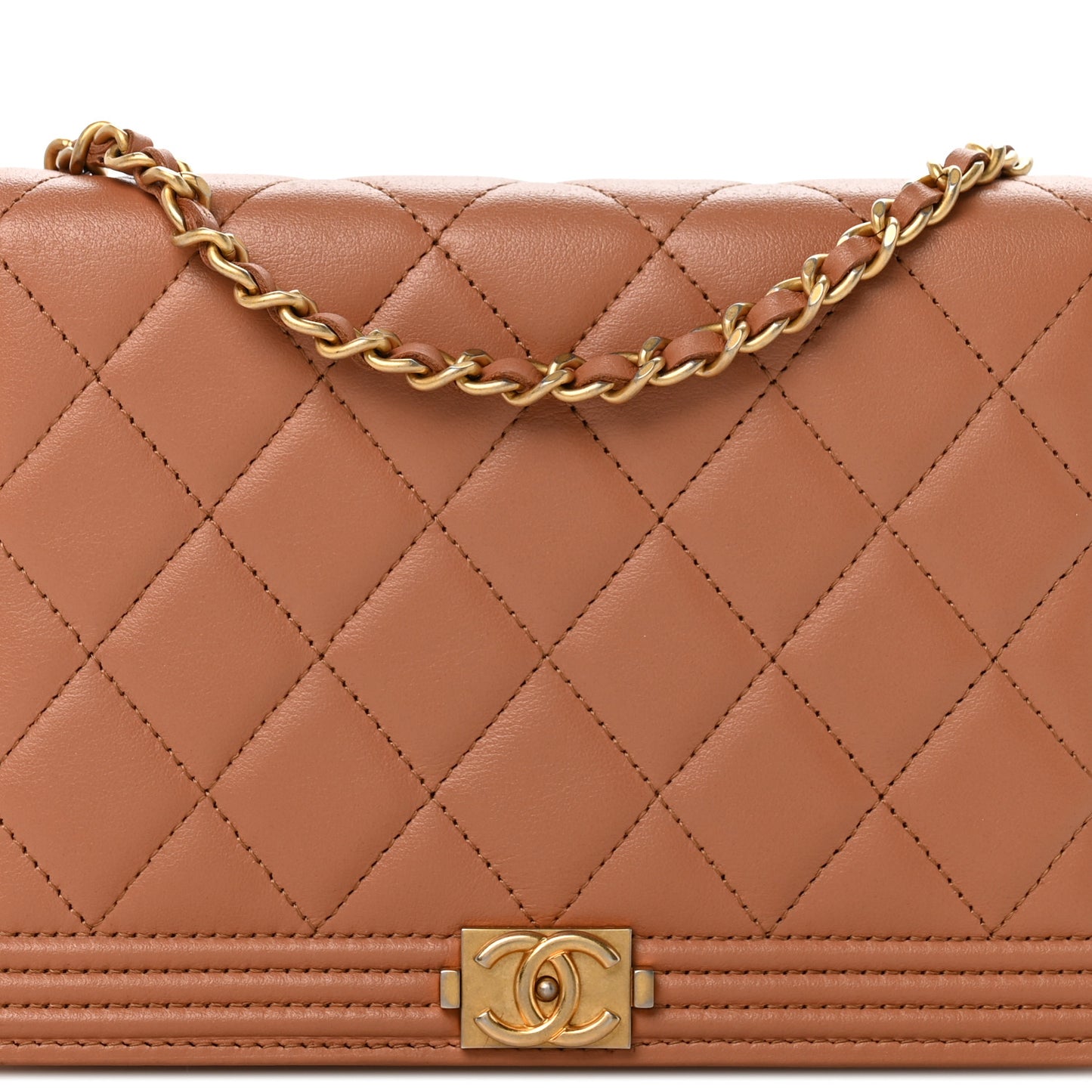 Lambskin Quilted Boy Wallet On Chain WOC Beige