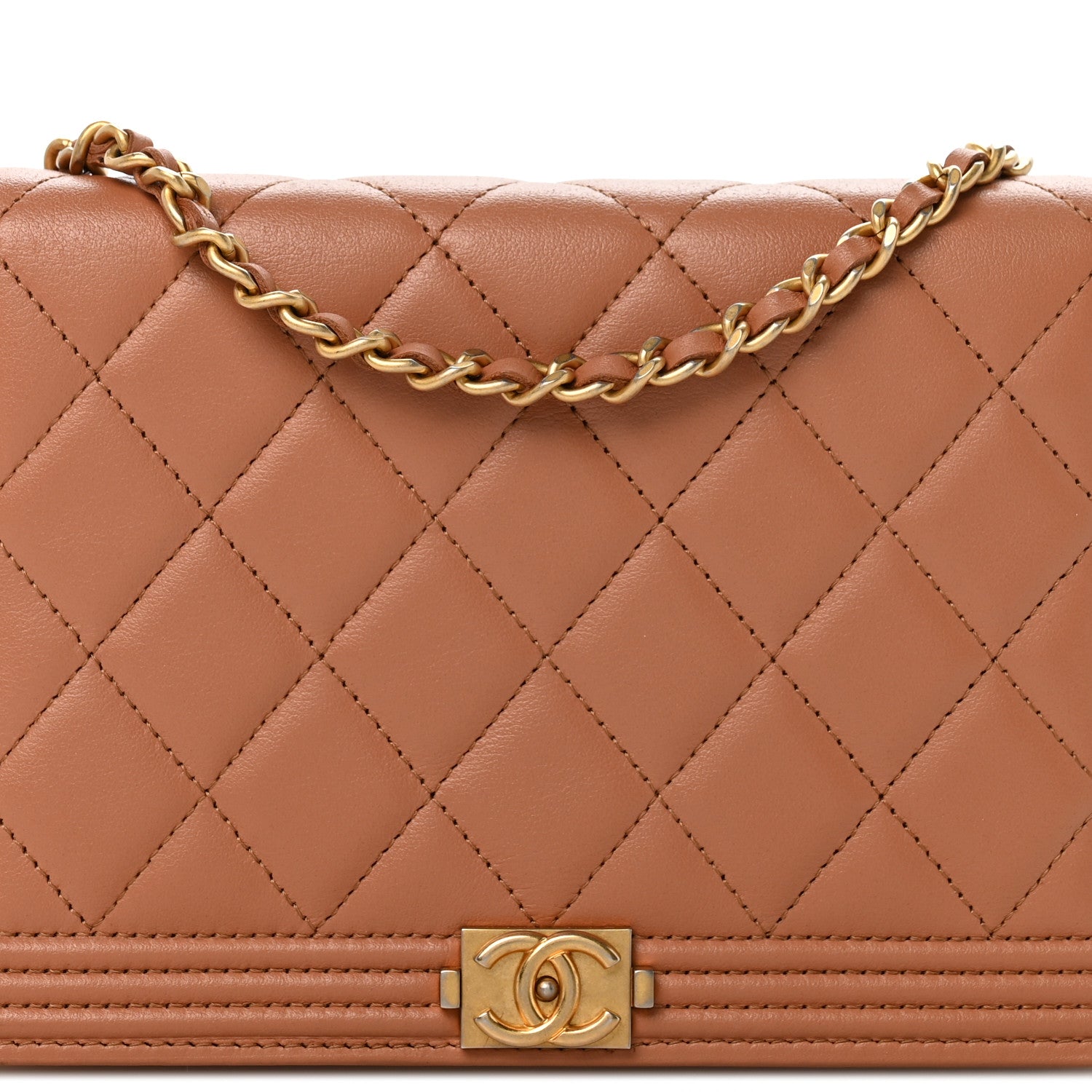 Chanel Lambskin Quilted Boy Wallet On Chain WOC Beige 9 of 14