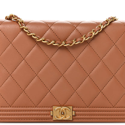 Chanel Lambskin Quilted Boy Wallet On Chain WOC Beige 9 of 14