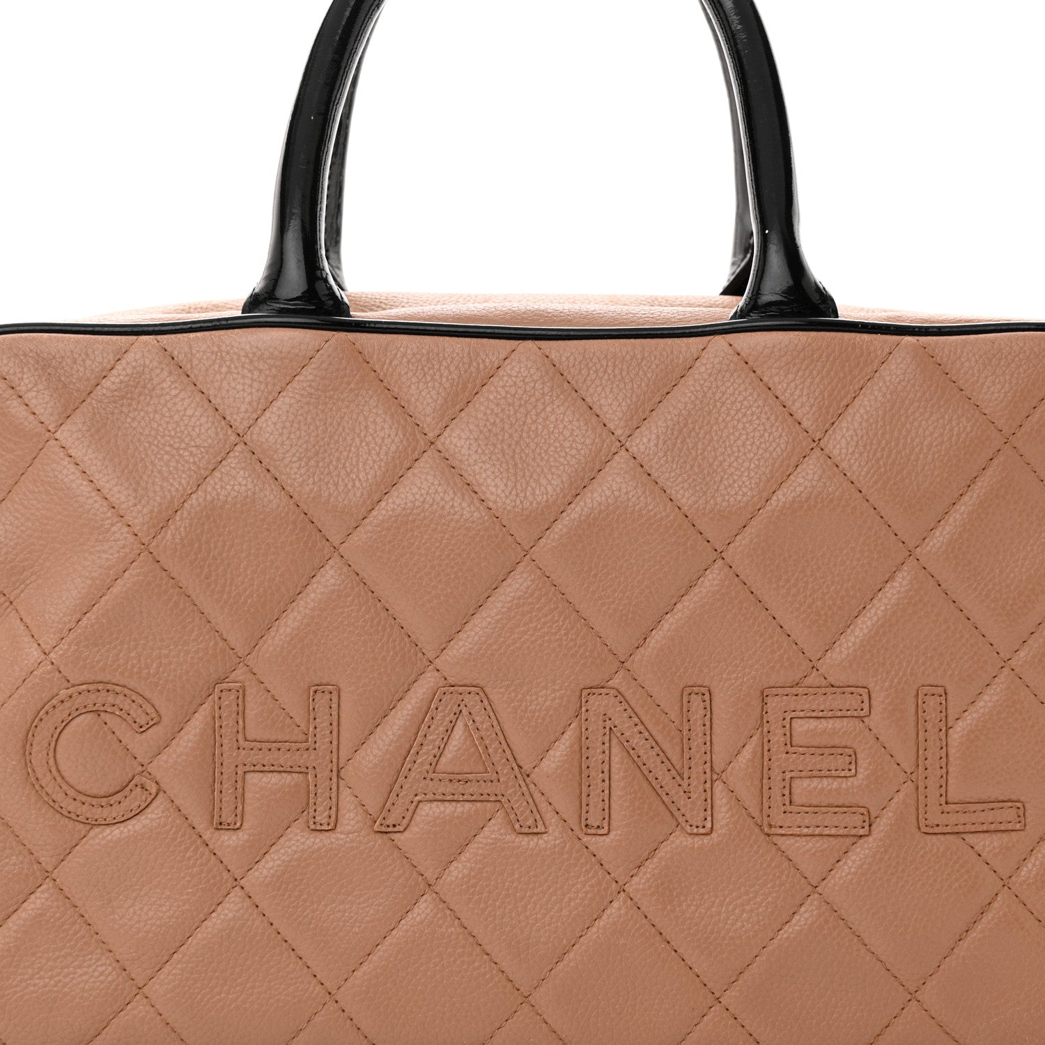 Chanel Calfskin Quilted Large Bowler Beige Black 10 of 19