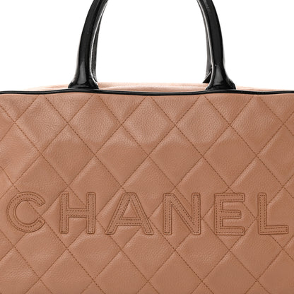 Chanel Calfskin Quilted Large Bowler Beige Black 10 of 19