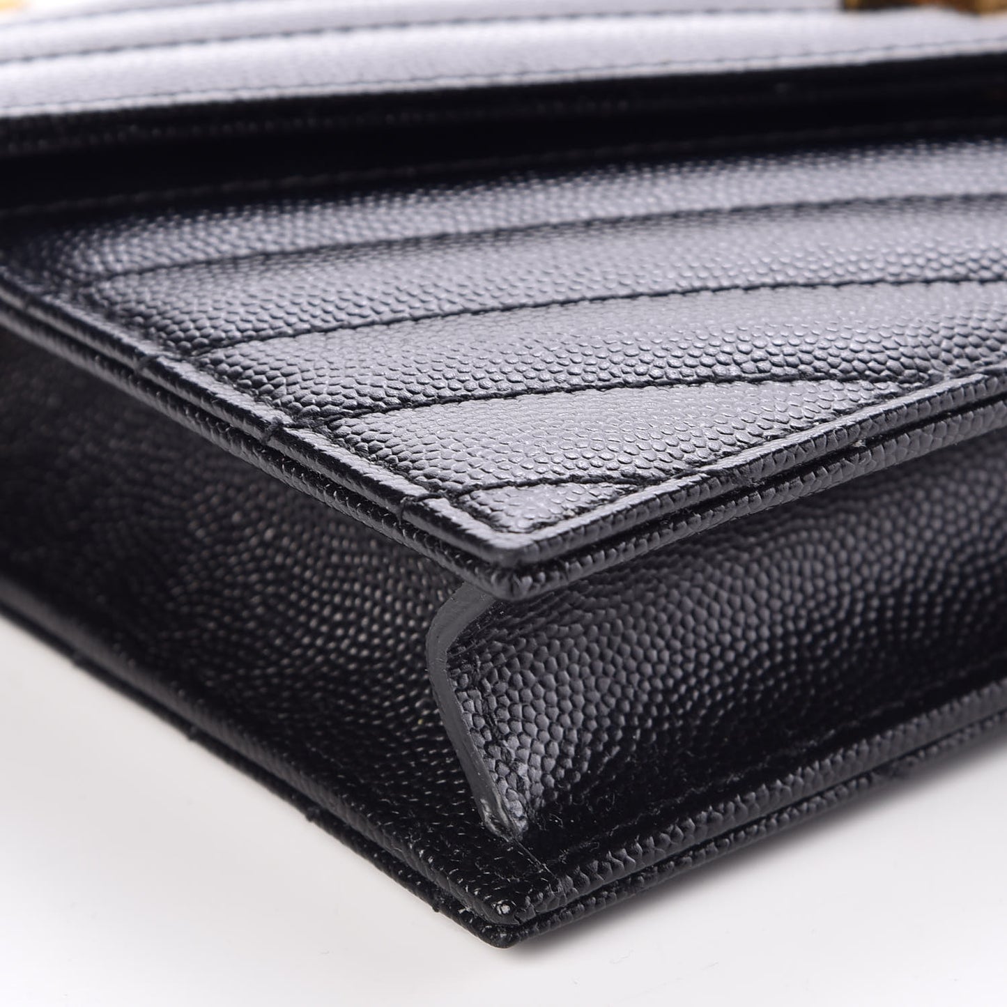 Grain De Poudre Matelasse Chevron Monogram Envelope Chain Wallet Black
