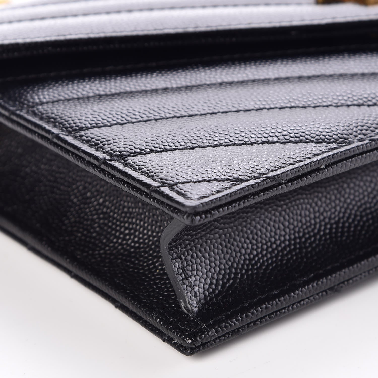 Saint Laurent Grain De Poudre Matelasse Chevron Monogram Envelope Chain Wallet Black 8 of 9