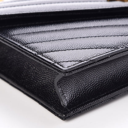 Saint Laurent Grain De Poudre Matelasse Chevron Monogram Envelope Chain Wallet Black 8 of 9