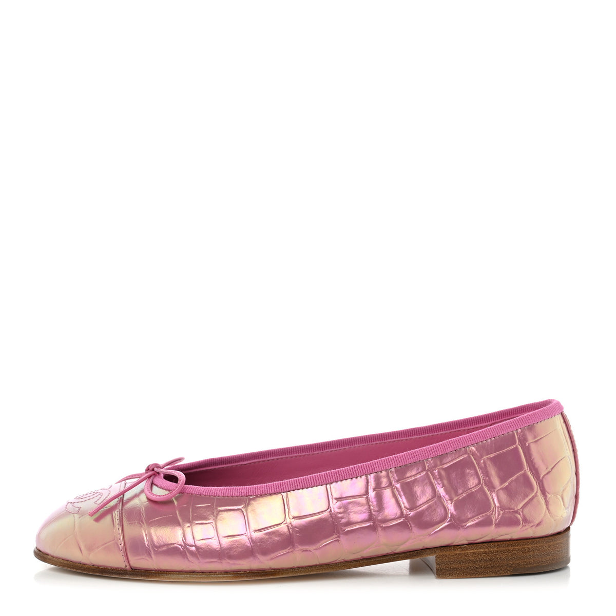 Chanel Iridescent Calfskin Crocodile Embossed Ballerina Flats  35.5 Pink 1 of 11