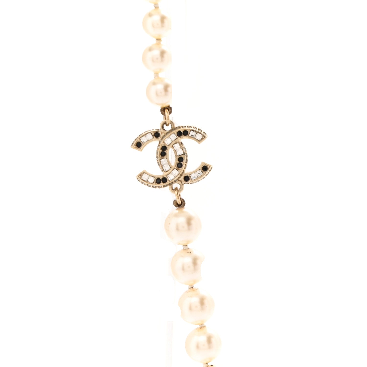 Chanel Baguette Crystal Pearl CC Long Necklace Black Gold 4 of 8
