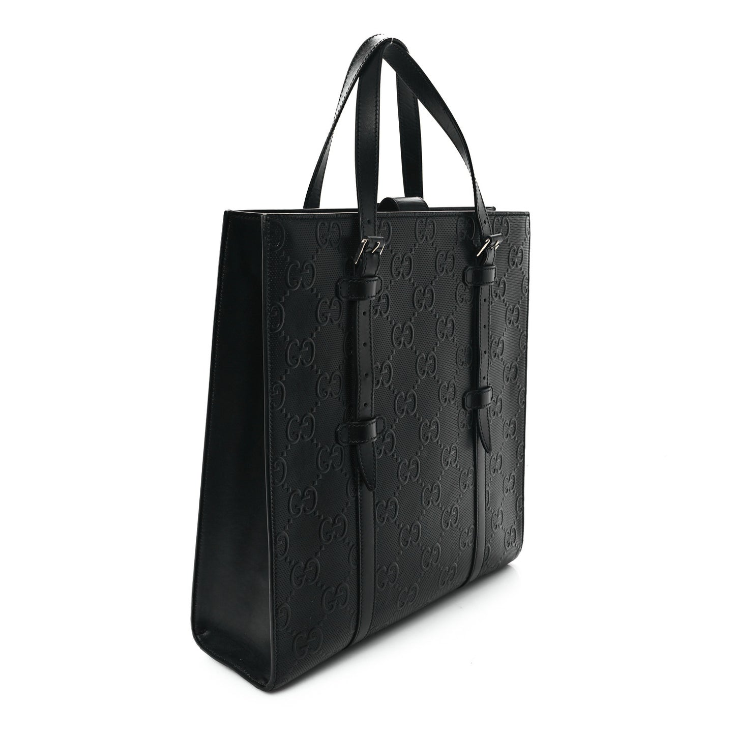 Calfskin GG Tennis Embossed Medium Tote Bag Black