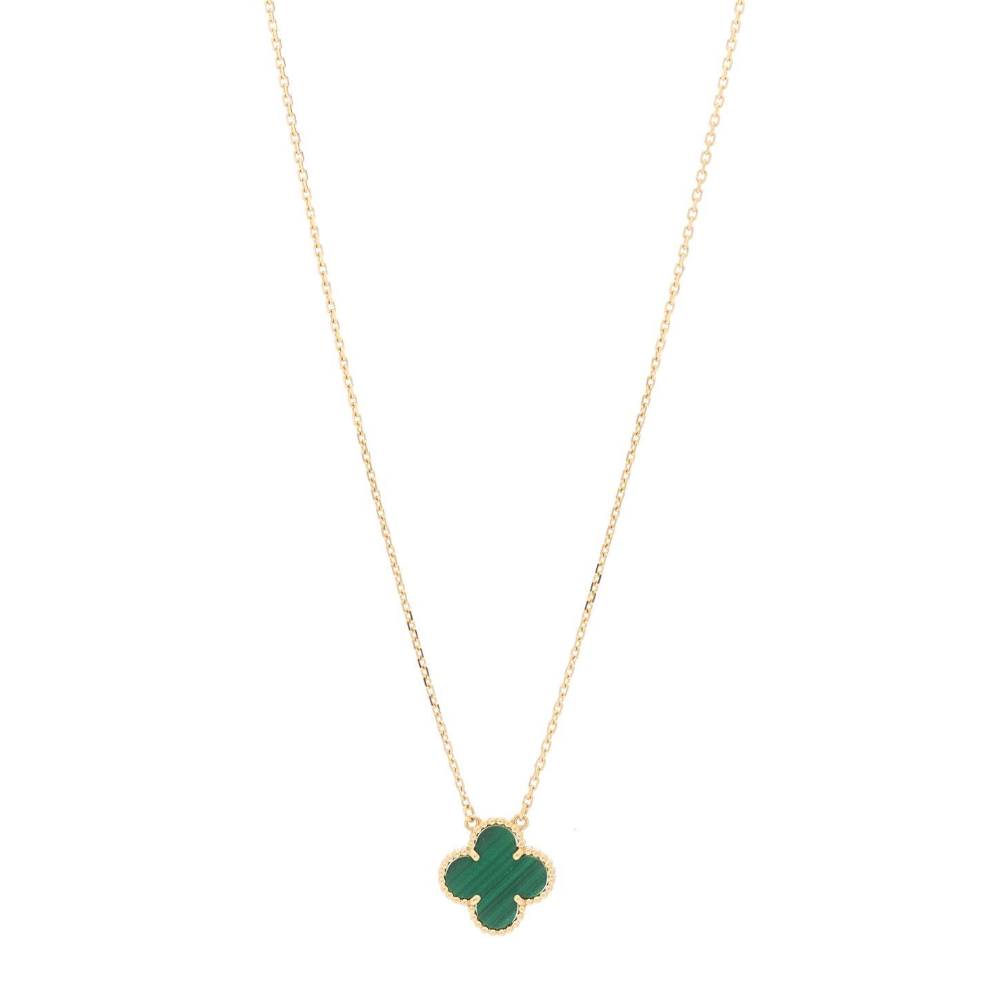 18K Yellow Gold Malachite Vintage Alhambra Pendant Necklace