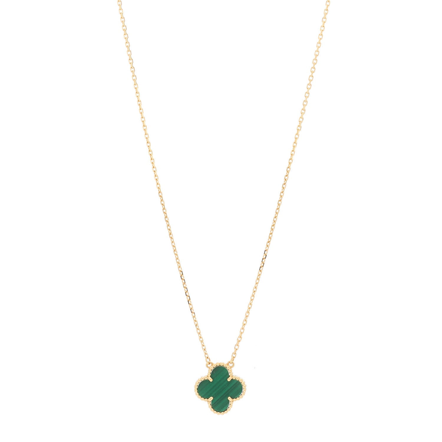 Van Cleef & Arpels 18K Yellow Gold Malachite Vintage Alhambra Pendant Necklace 1 of 5