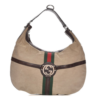 Gucci Canvas Web GG Reins Hobo Brown 1 of 7