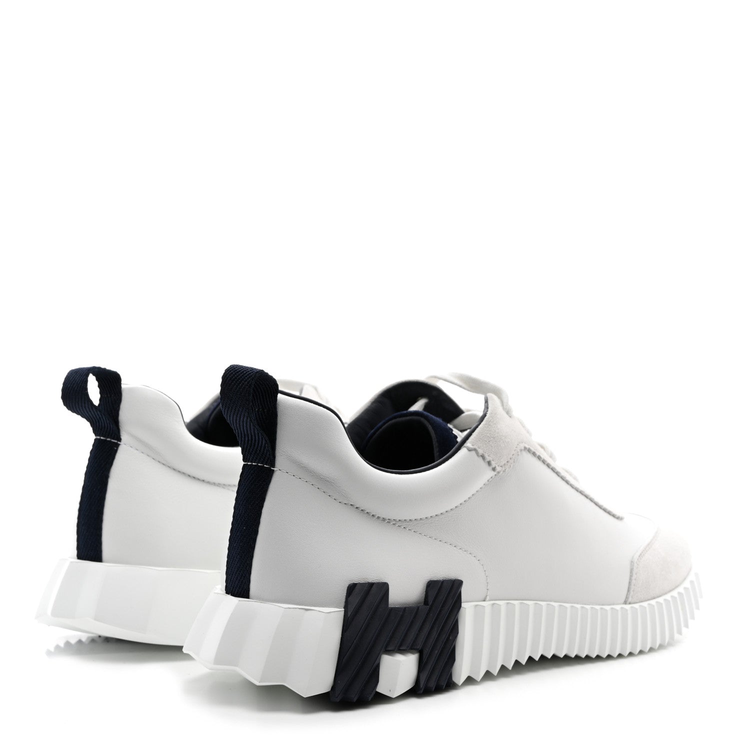 Hermes Goatskin Suede Mens Bouncing Sneakers 40 White Black 4 of 9